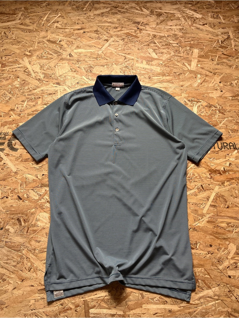 Men's Peter Millar Short Sleeve Polo Shirt - Navy Collar, Light Blue Body
